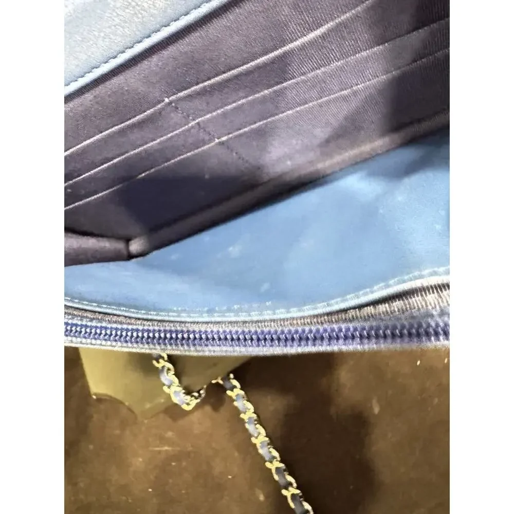 Chanel Quilted CC SHW Blue Patent Leather Wallet On Chain w/ Box - JB 335215